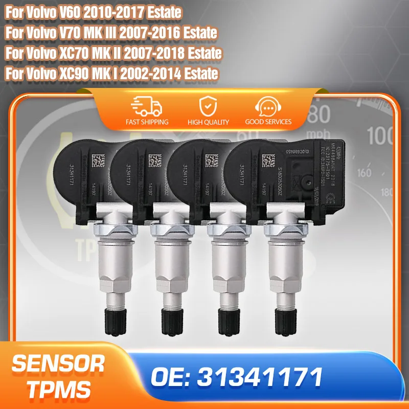 

31341171 433 MHz Tire Pressure Sensor TPMS Sensor For Volvo V40 V50 V60 V70 Volvo XC60 XC70 XC90 1/4PCS Parts 31445474 31445474