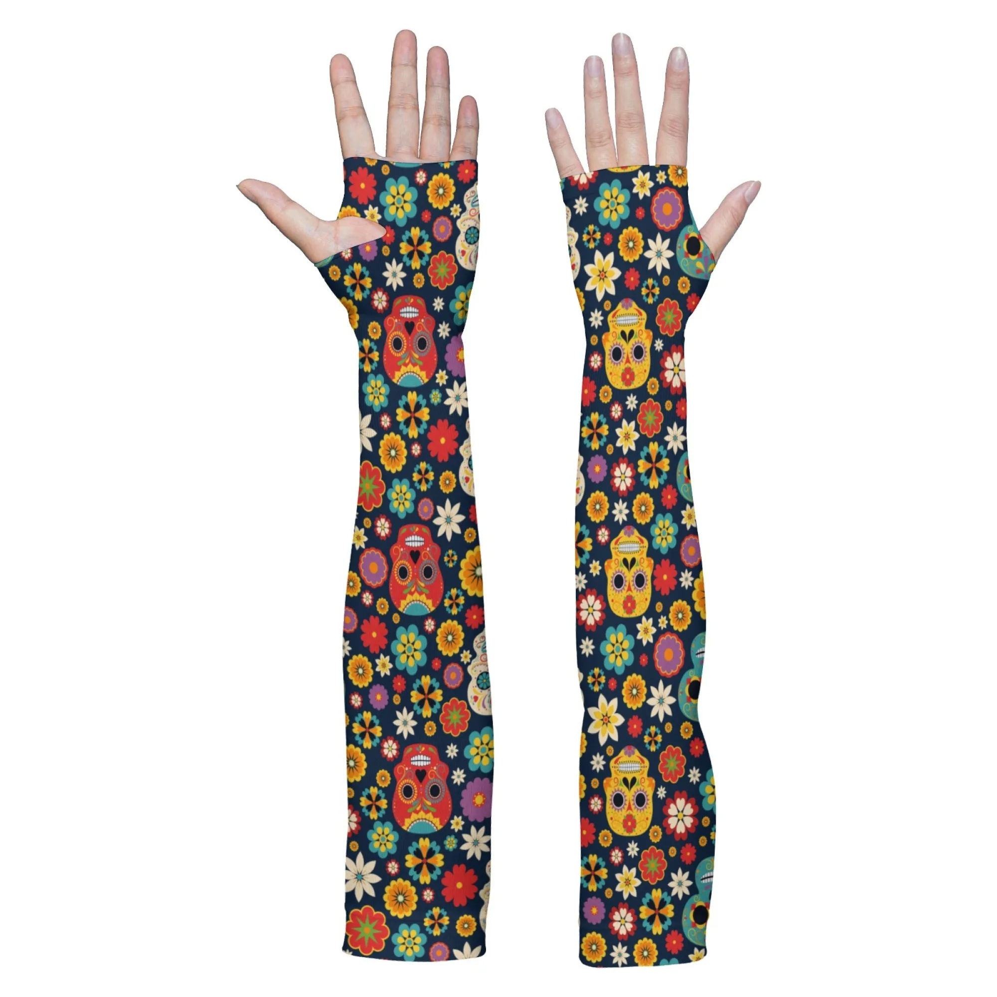 Sugar Skull Ice Sleeves Unisex Breathable Non-slip Quick-drying Sleeves Happy Outdoor Cycling Hiking Gardening Protective Cover
