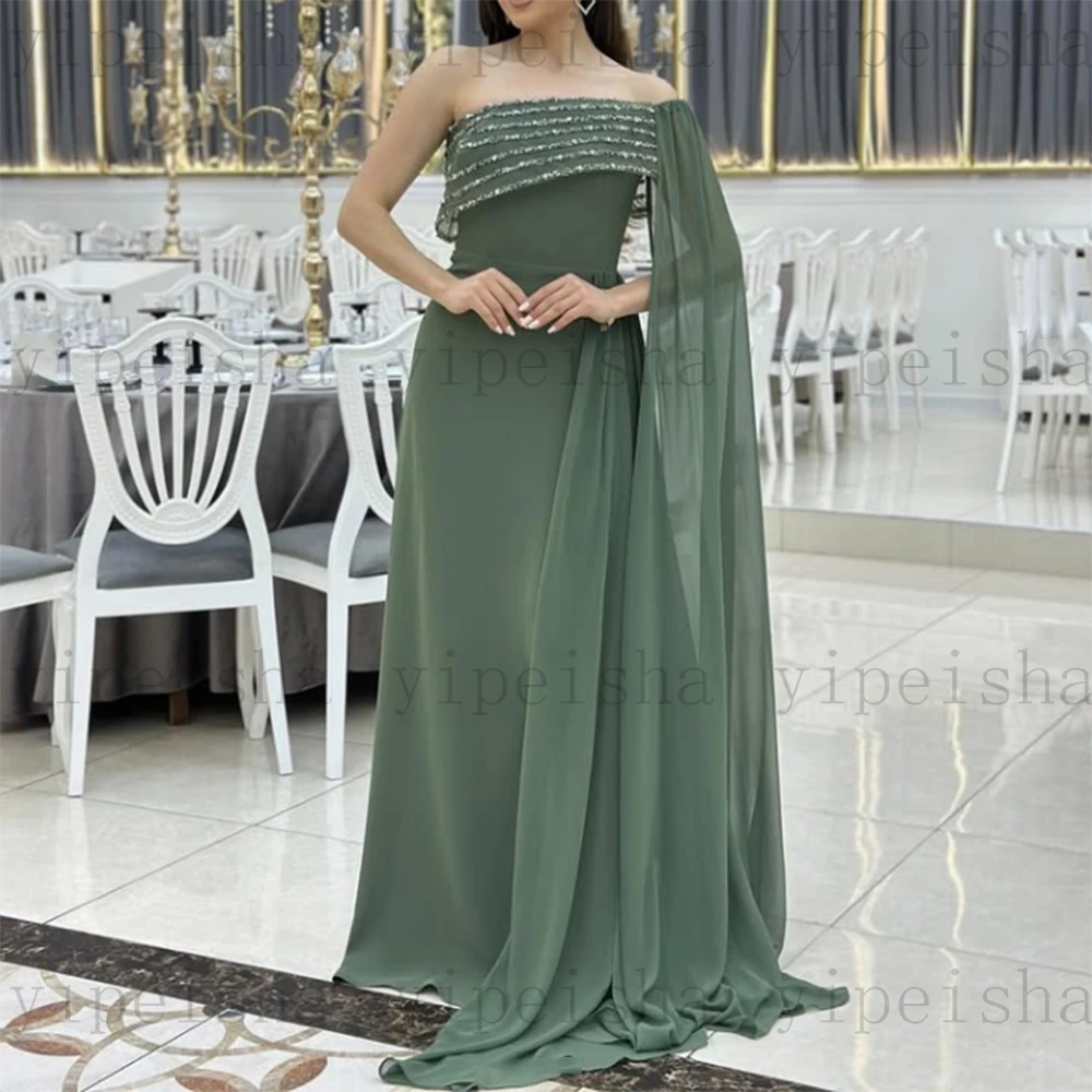 Vestidos de Noche personalizados de un solo hombro con cuentas y lentejuelas hasta el suelo sin espalda vestido de fiesta de una línea vestido de fiesta largo moderno de gasa