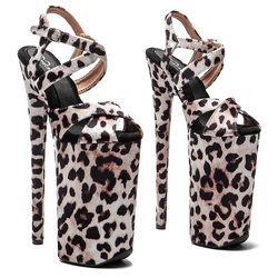 Leecabe-Sandalias de tacón alto exóticas para fiesta, calzado sexy de ante de leopardo de 26CM/10 pulgadas, zapatos de Pole Dance