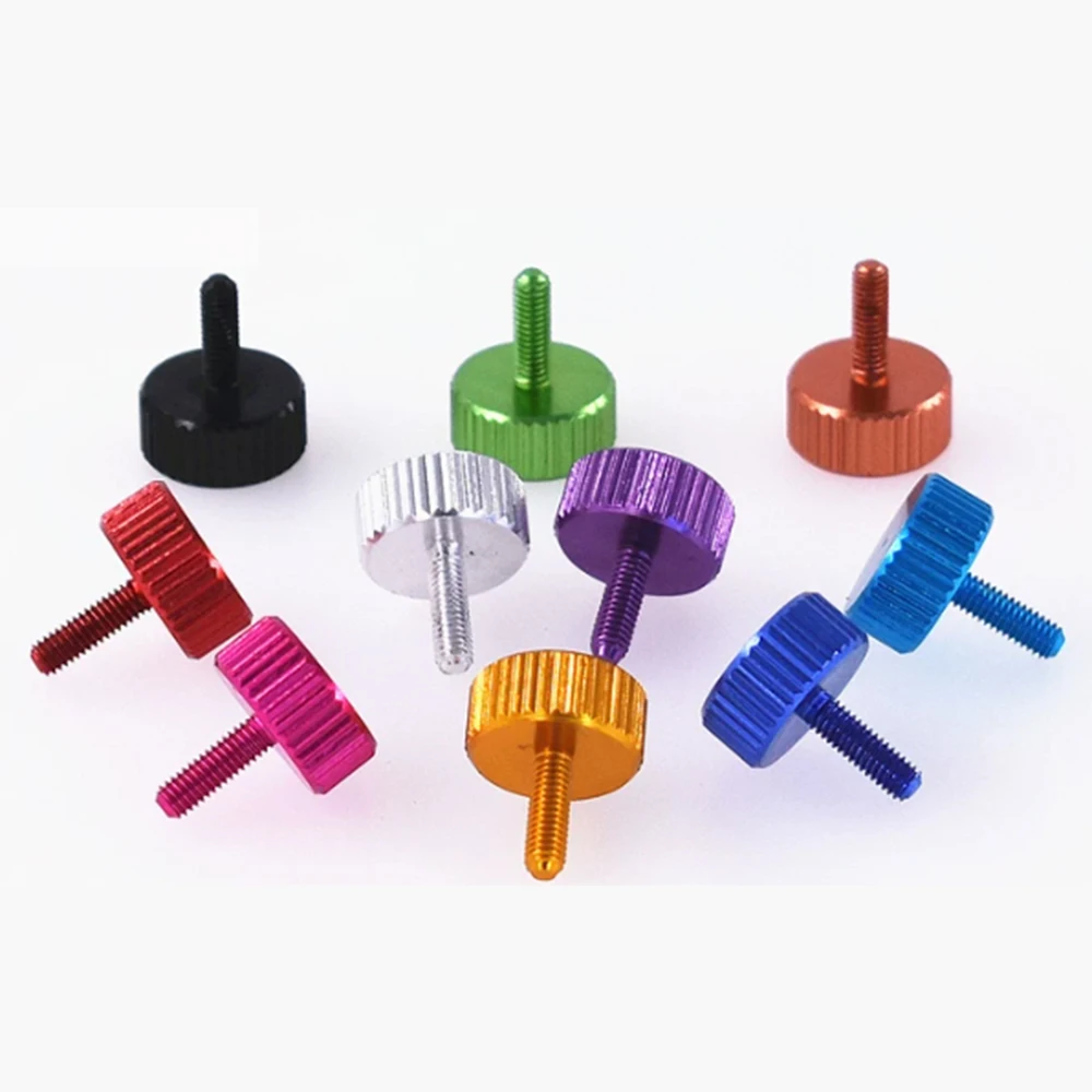 M2.5 M2.6 Aluminum Alloy Straight Knurling Hand Tighten Screws Colorful Large Round Head Decorative Bolts Fasteners Length 8mm
