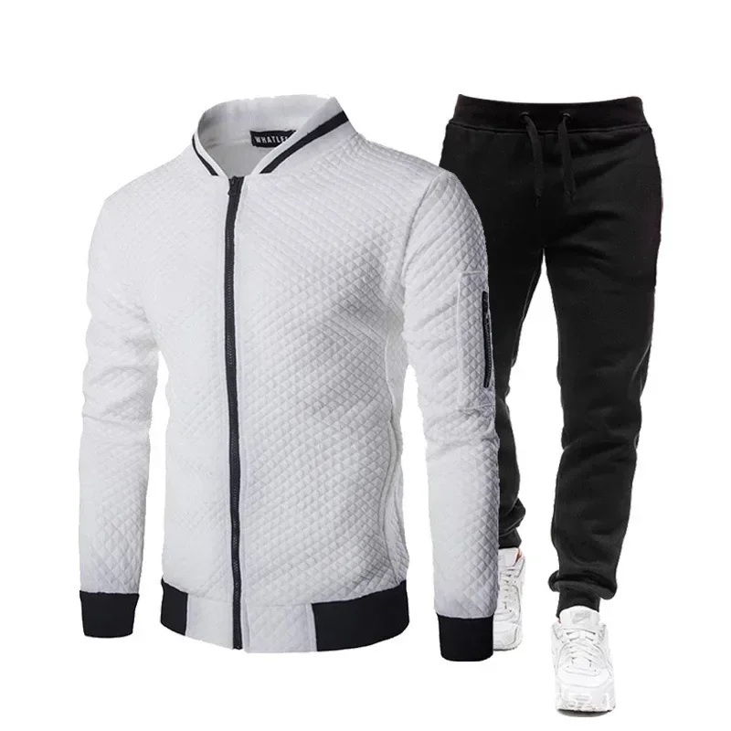 Uomo Casual Cardigan scozzese Set Tuta da baseball Cerniera Colletto in piedi Maglione Giacca monocromatica Primavera Autunno Moda Fitness 2023