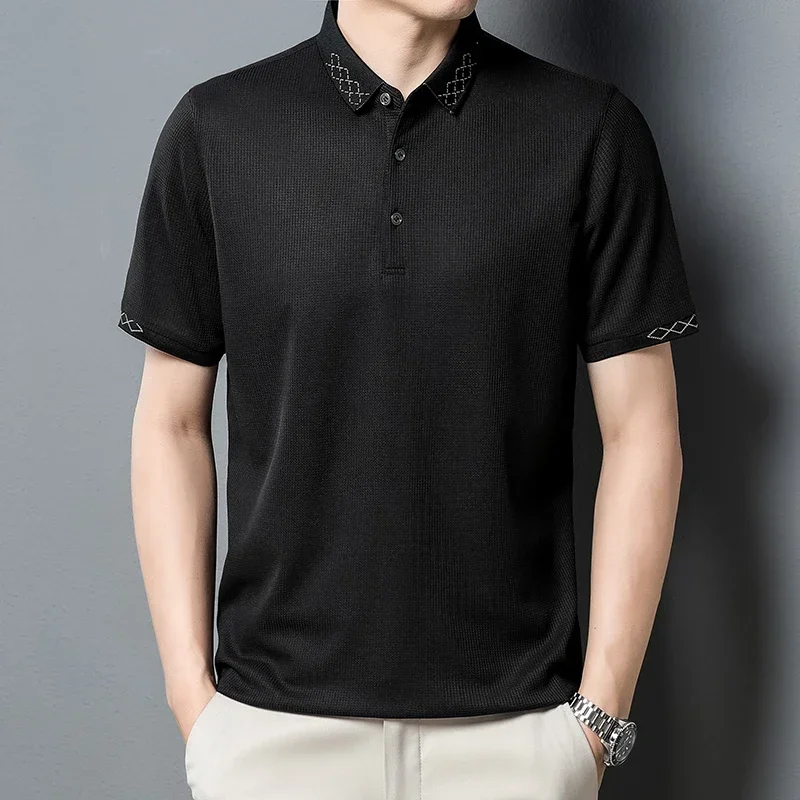 Summer Men's Tees Business Lapel Short Sleeve New Fashion Soft Breathable Comfortable Casual Stretch Polo-Shirt S6060