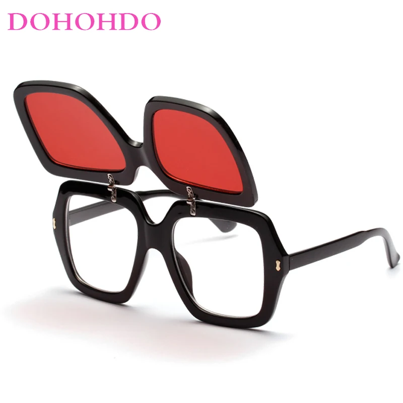 DOHOHDO Oversized Flip Up Women's Sunglasses Luxury Brand Sun Glasses Men Square Eyewear Frames Double Lens Glasses Gafas de sol