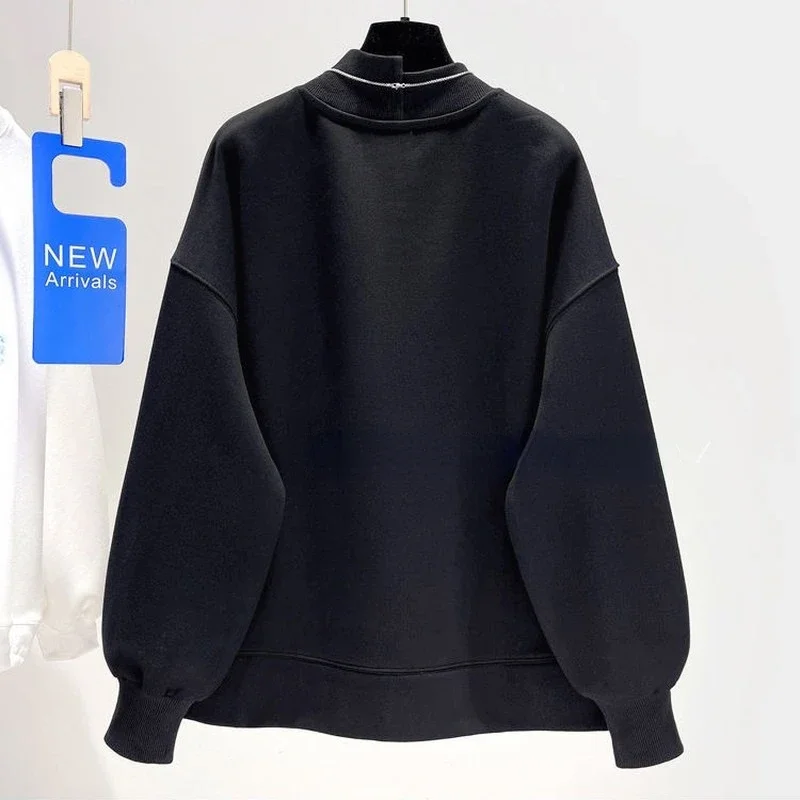 QWEEK Kawaii Hoodies Women Harajuku Asymmetrical Pullover White Black Hoodie Oversize Korean No Necklace Long Sleeve Thin Autumn