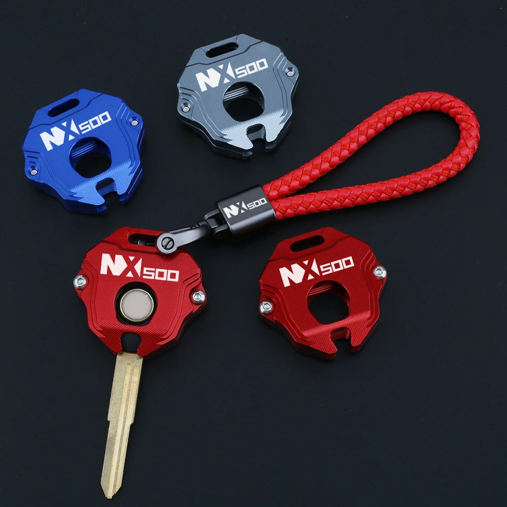 CNC Aluminum Key Cover For HONDA NX500 NX 500 Motorcycle 4 Colors Trendy Design Key Protector With Braided Rope Accessories