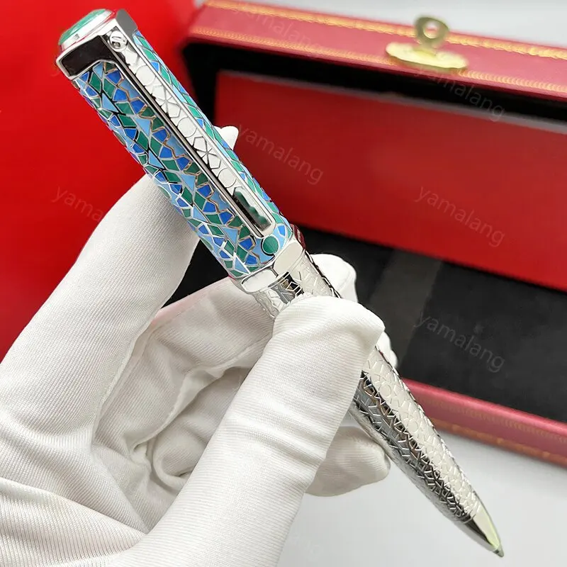 

YAMALANG CT Rollerball Ballpoint Pen Green Blue Carving With Serial Number Writing Smooth Luxury Stationery With Box and Bag