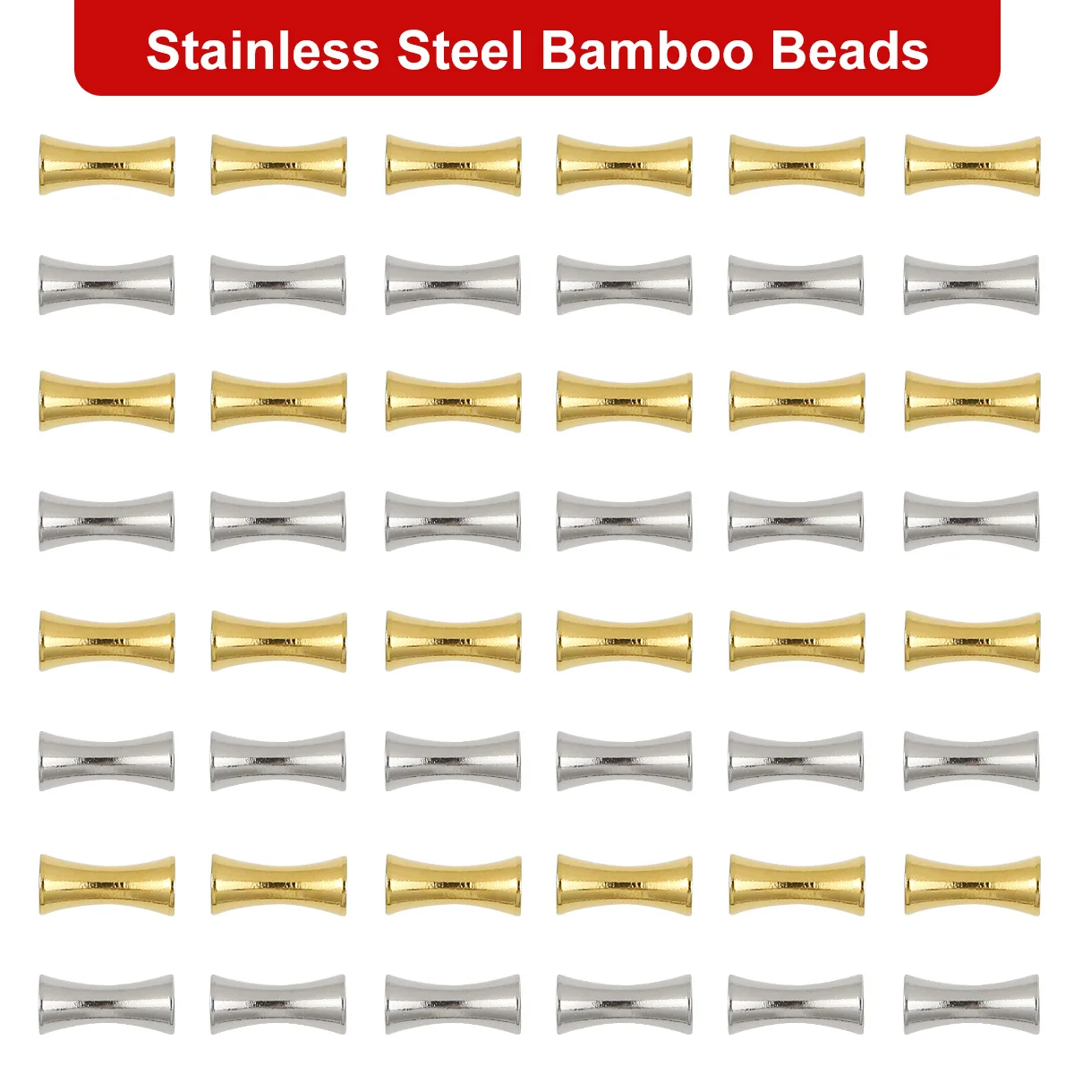 50-10pcs/Lot Bamboo Tube Gold Color Stainless Steel Round Cylindrical Metal Spacer Loose Beads For Jewelry Making Bracelet DIY