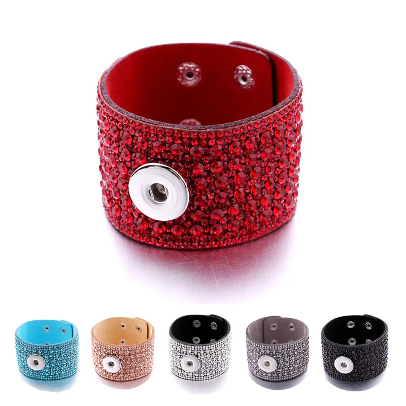 

10pcs New Arrival Wholesale Interchangeable Snap Bracelet Velvet Leather Rhinestone Wrist Bangle for women Jewelry DIY Pulseras