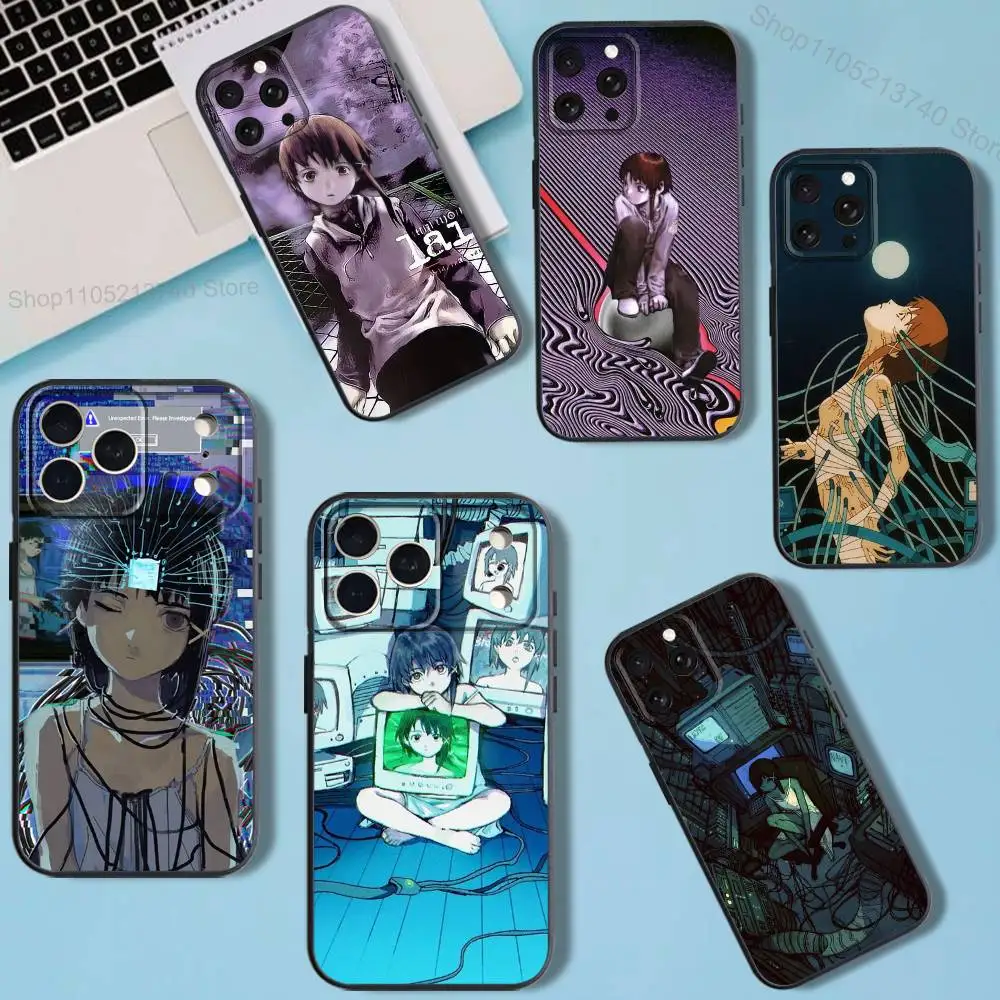 

S-Serial Lain E-Experiments For iPhone 11,15,16,14,13,17,12,Pro,SE4,Plus,E,Max,Air,Mini Black Shockproof soft Cover Phone Case