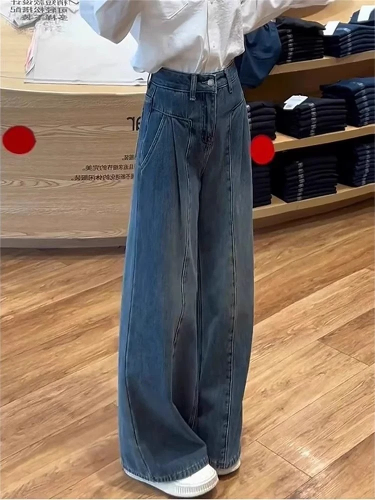 2025 Blue Women Jeans High Waist Vintage Straight Spring Autumn Y2K Classic Denim Pants Streetwear Trousers Korean Fashion Jeans