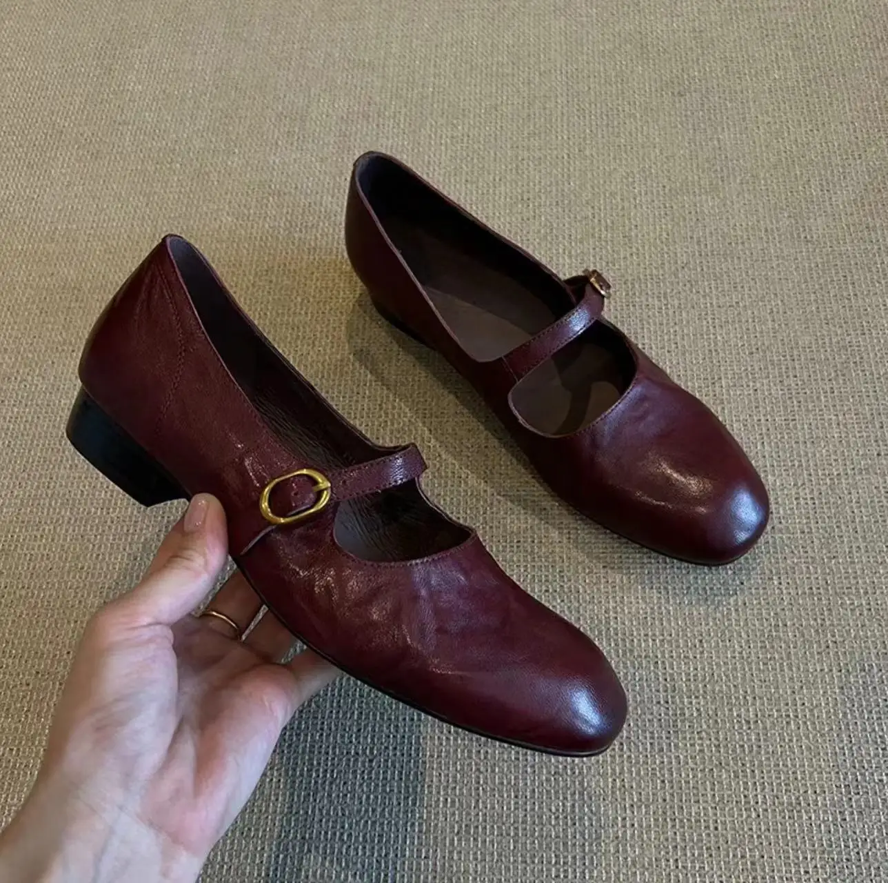 

Women Sheepskin Metal Buckle Round Toe Slip-on Mary Jane Flats High Quality Soft Comfortable Elegant Women Daily Dress Shoes