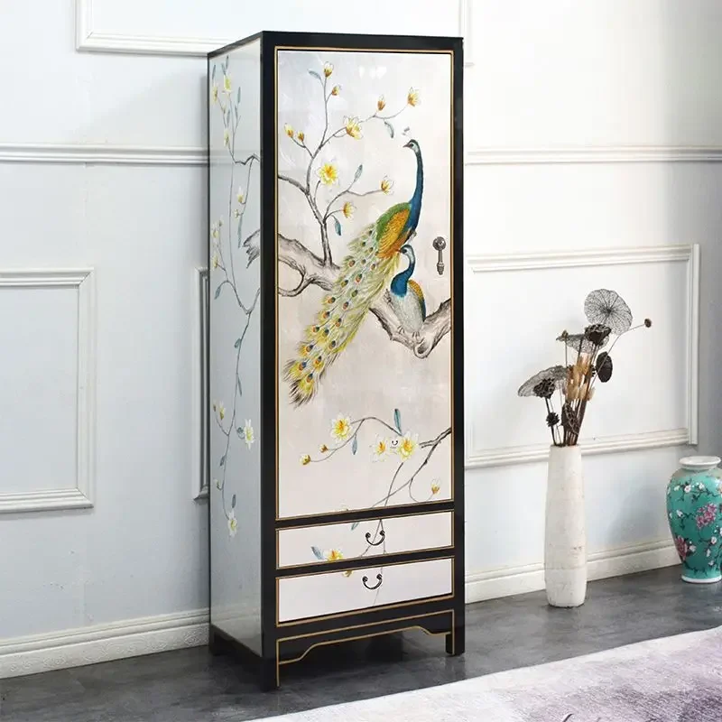 New Chinese retro hand-painted wardrobe light luxury gold foil paint painting gold painting wood