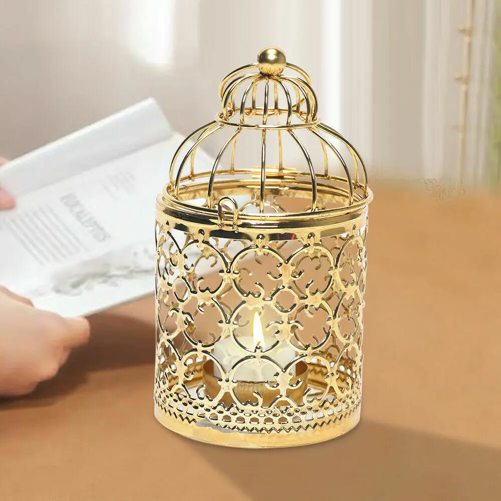 Vintage Bird Cage Lantern Candle Holder Tealight Pillar Metal Candlestick Wedding Table Centerpiece Home Decor