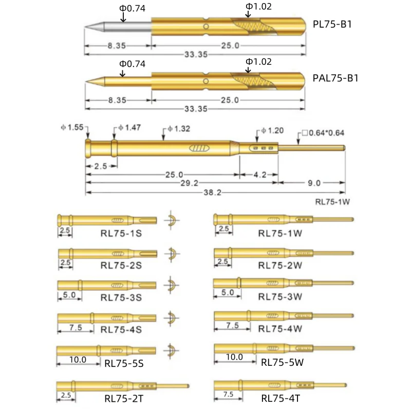 20 Or 100PCS RL75 Series PCB Test Probe Receptacle Pogo Pin Connection Socket RL75-2S 4S 2W 4W Spring Test Pin PL75-B PL75-B1 - Image 2