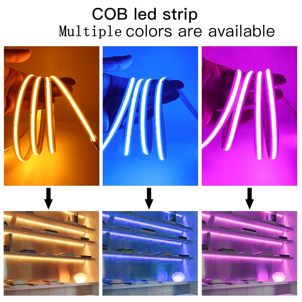 COB LED Strip Light, alta densidade, fita flexível, fita FOB, Natural Branco, Vermelho, Verde, Azul, 3mm, 5mm, 8mm de largura, 5V, 320LEDs/m