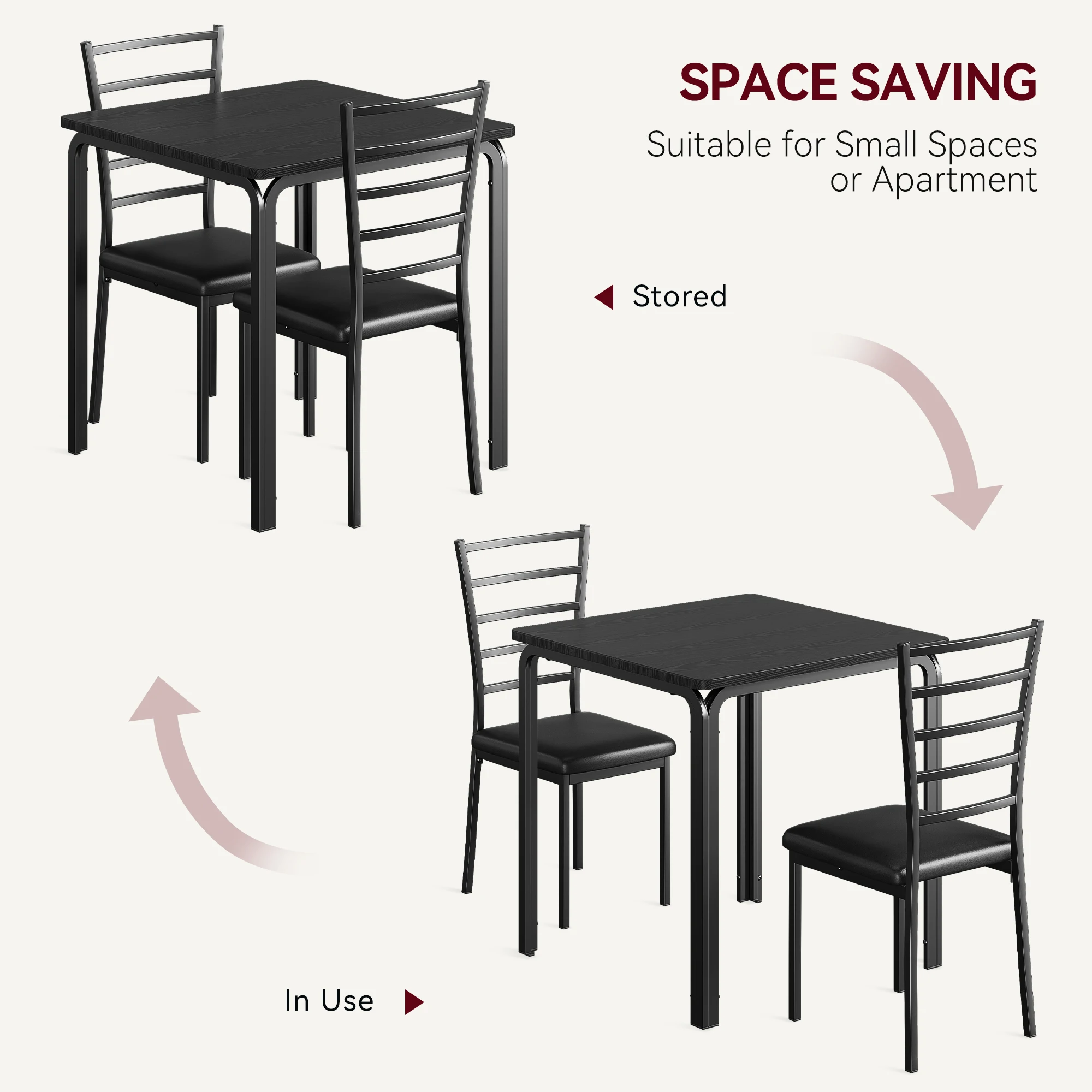 3-teiliges kleines Esstisch-Set, Küchentisch und 2 gepolsterte Stühle, Tischset, Wohnmöbel für Frühstück, Ecke, Esszimmer – Detail 5