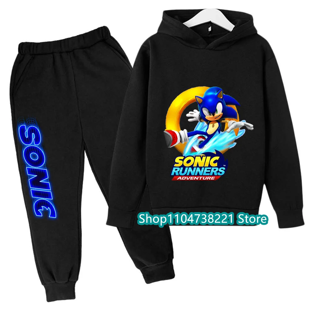 2025 Sonics dessin animé imprimé sweat à capuche ensemble nouvelle mode pour enfants adolescents garçons filles décontracté offre spéciale automne hiver