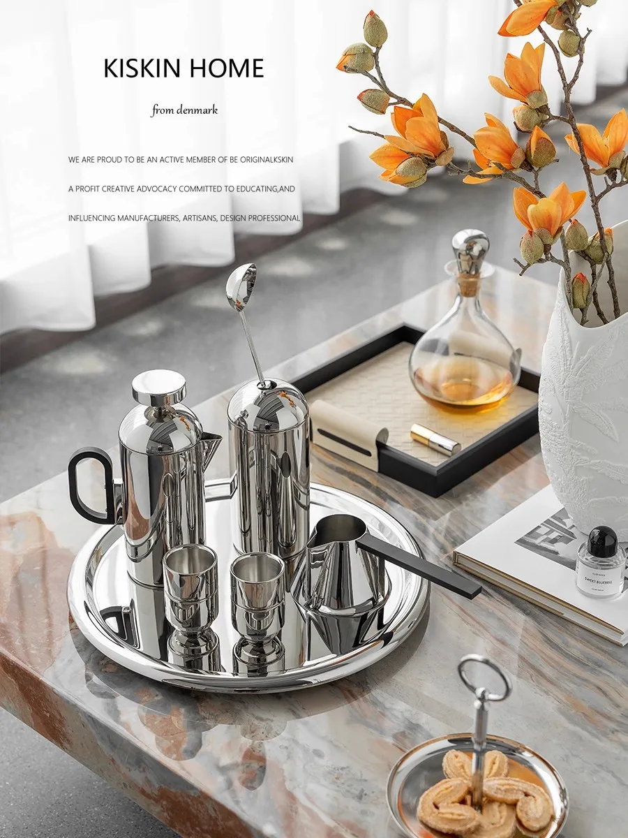 European Style Modern Light luxury Advanced Stainless Steel Hand Rush Coffee Utensils High Appearance level Tea Sets Jar Set