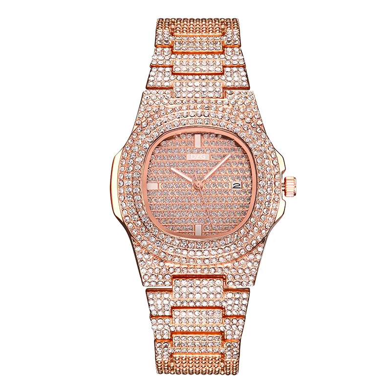 Iced Out Diamond Men\'s And Women\'s Luxury Gold Stainless Steel Watches High Quality Quartz Watch The Best Birthday Gift