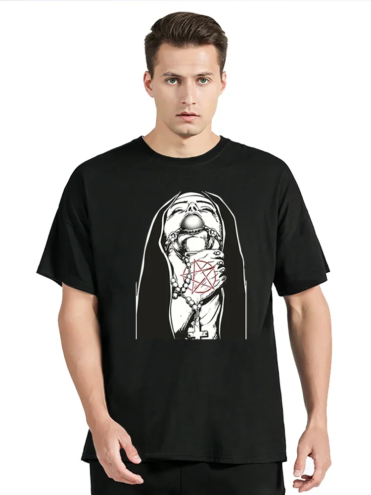 Satanic Nun Tattoos Unholy T-shirt Sexy Nun Men T Shirt Summer Comfort Funny Tees Creativity Novelty Oversized Men Clothing