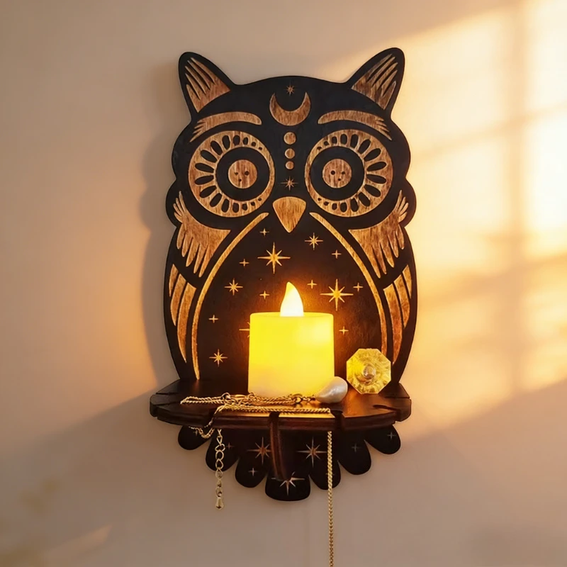 

Wooden Wall Hanging Animal Candle Holder, Display Stand & Ornament, Wolf Owl Cat Butterfly Design, Creative Home Decor