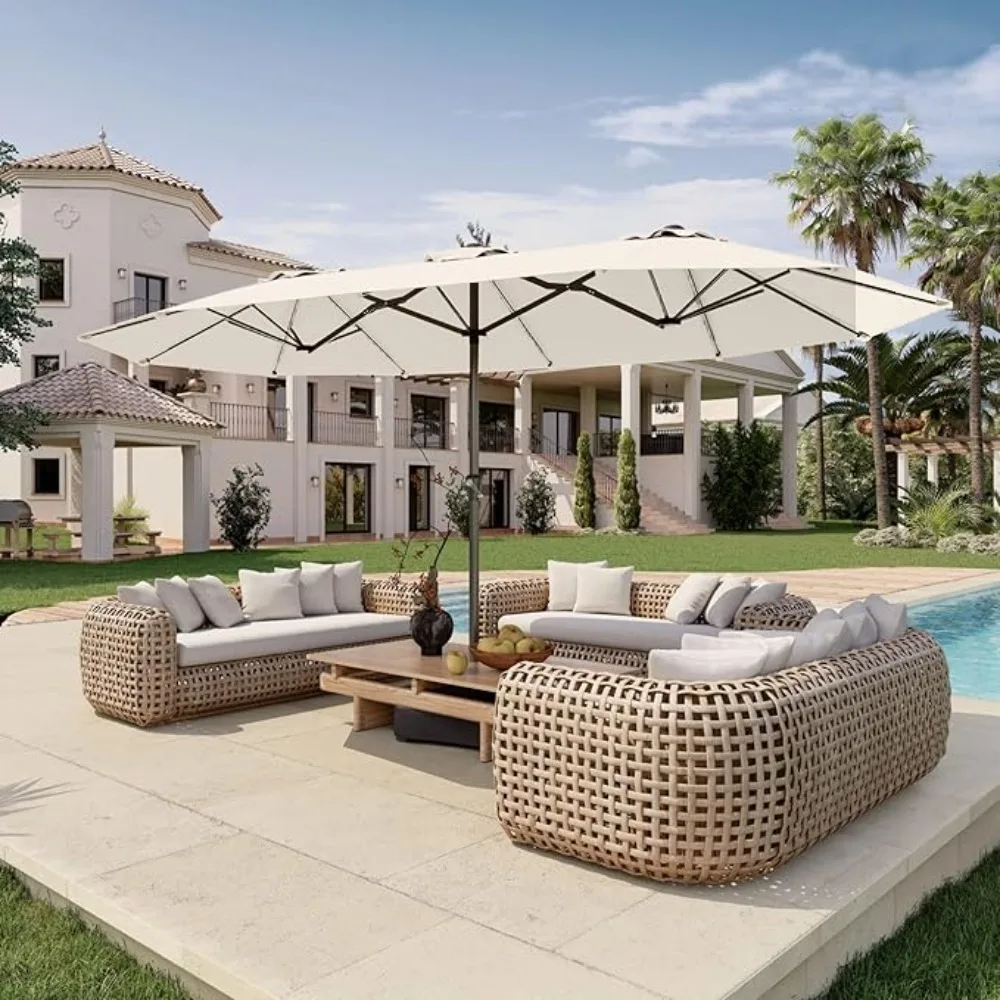 

15FT Double Sided Patio Umbrella with Base Included Large Outdoor Market Umbrella with Crank Handle, UV Resistant Canopy, Sturdy