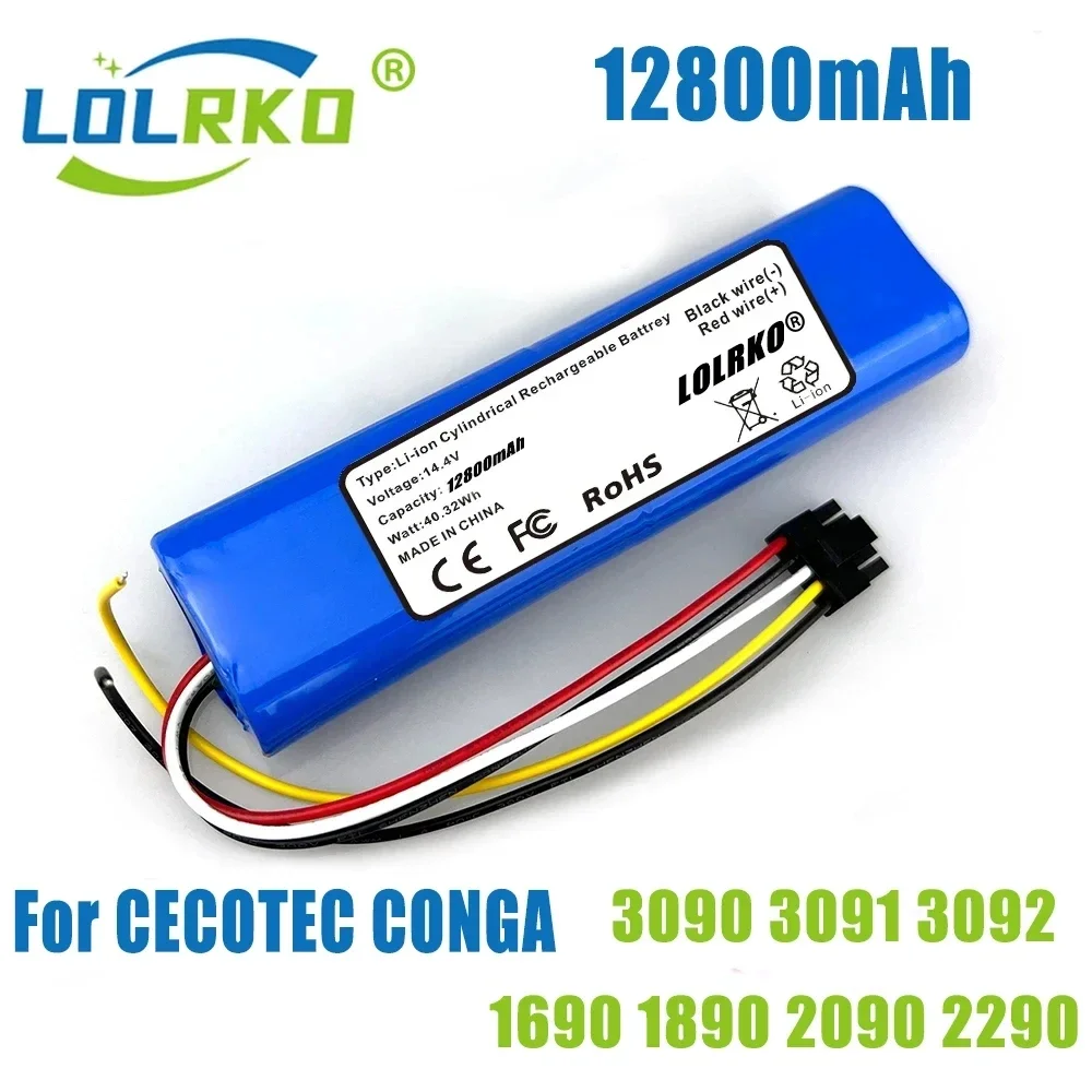 

14.4V 12800mAh Battery Pack 100% New for For CECOTEC CONGA 3090 3091 3092 1690 1890 2090 2290 Robot Vacuum Cleaner Accessories