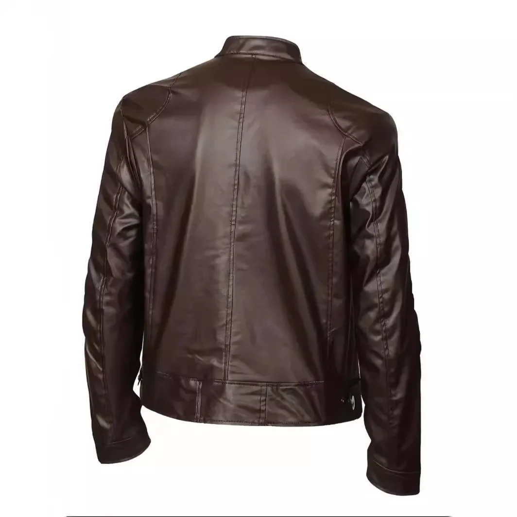 Mens High-quality Locomotive Leather Jacket Fashion Stand-up Collar Punk Leather Jacket Men