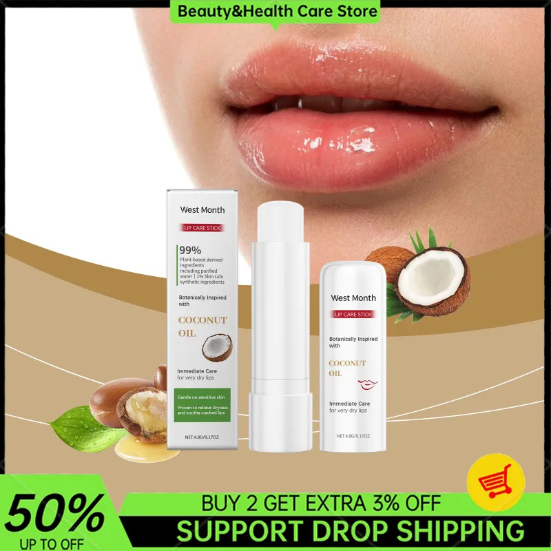 Coconut Oil Lip Care Stick Long-Lasting Moisturizing Reduce Fine Lines Gentle Exfoliation for Men and Women Daily Care Lip Balm