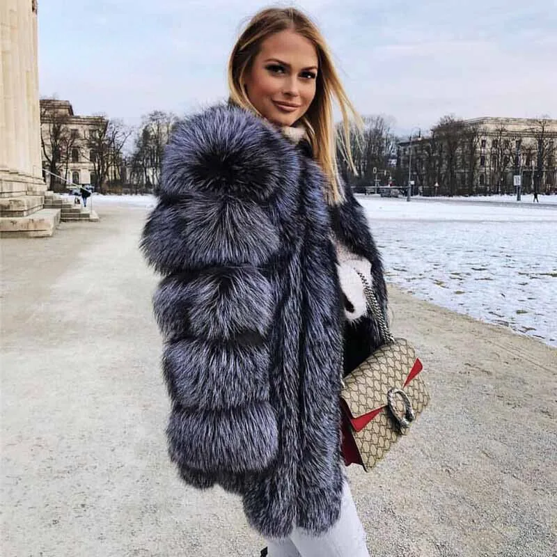 Women Real Silver Fox Fur Coat Natural Winter Thick Jacket Fashion Outerwear women's clothing trend 2024 New in coats Jackets