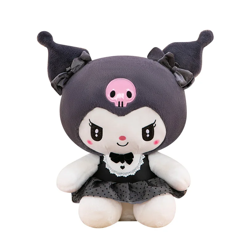 Peluche Kawaii Kuromi My Melody con gonna con fiocco nero Simpatico bambola di pezza Hello Kitty per bambini Compleanno Regalo di Natale Giocattolo di grandi dimensioni