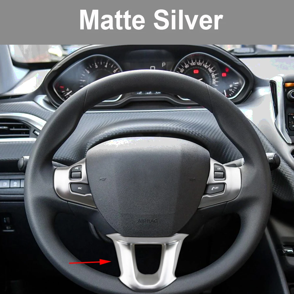 Car Steering Wheel Decoration Panel Cover Trim Sticker Fit for Peugeot 2008 208 2014 - 2018 Chrome Auto Styling