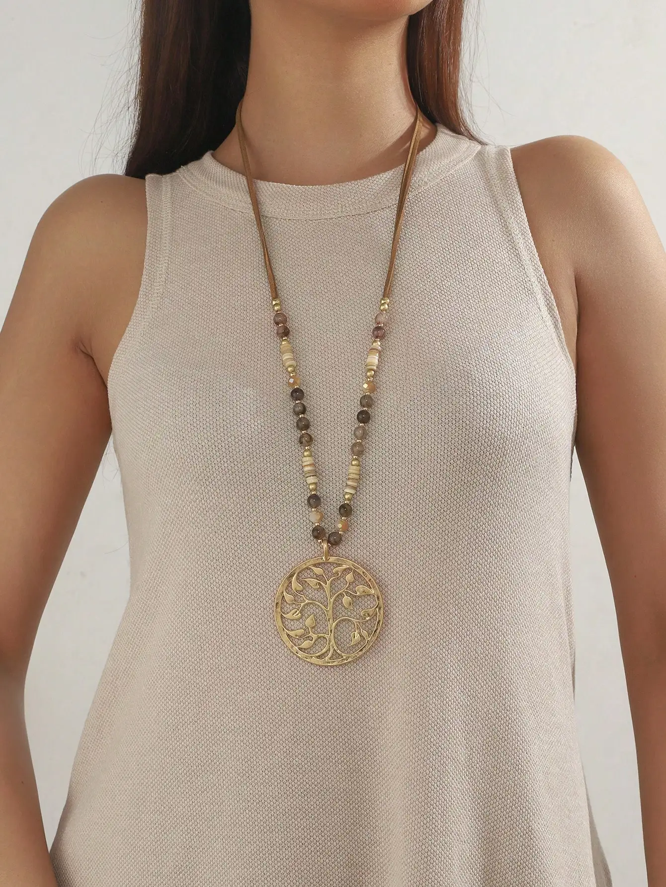 

Металлическое ожерелье с бусинами в виде Древа жизни для женщин, повседневное украшение в стиле бохо