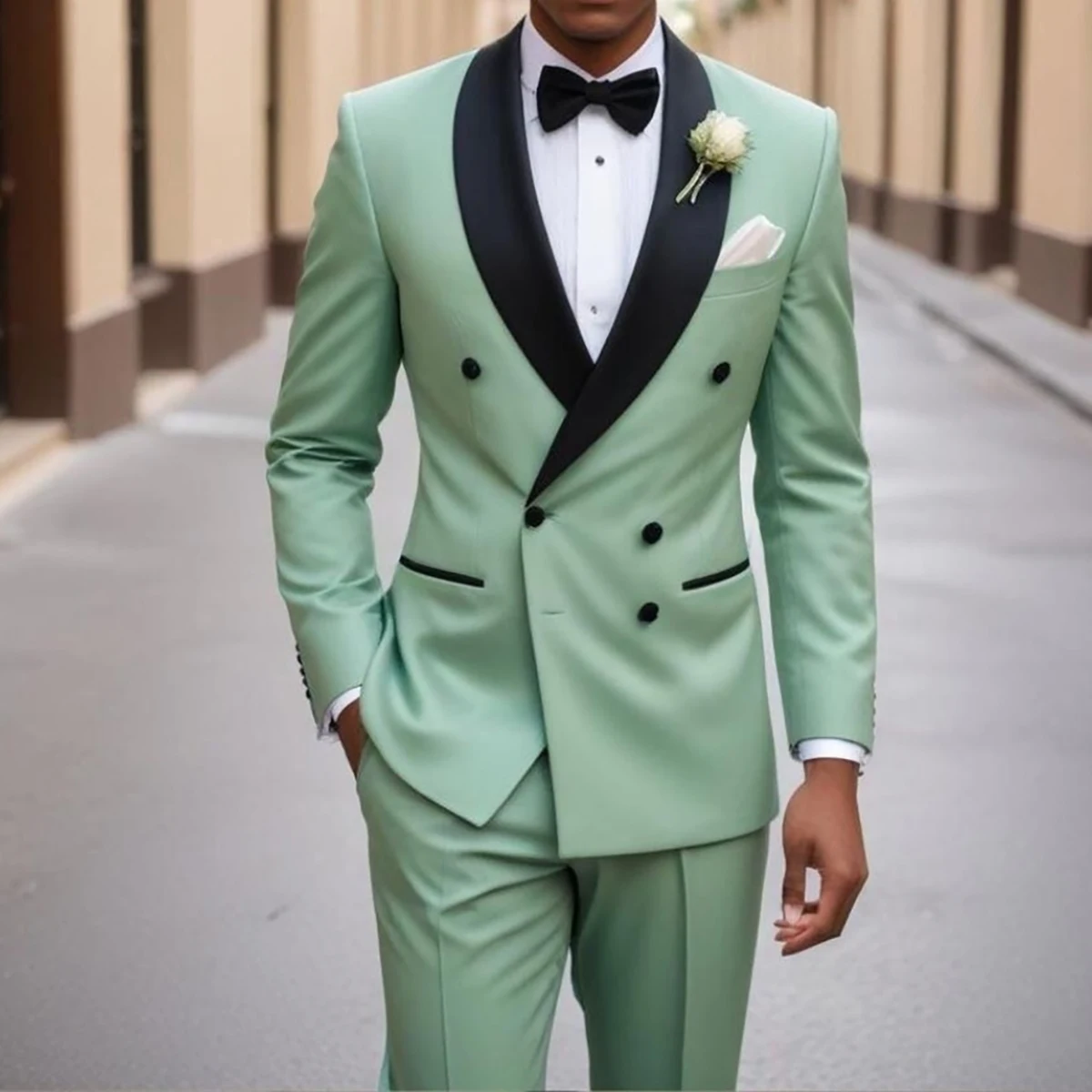 

Elegent Green Suits For Mens Shawl Lapel Wedding Groom Tuxedo Business Blazer Slim Fit 2 Piece Daily Jacket Pants Costume Homme