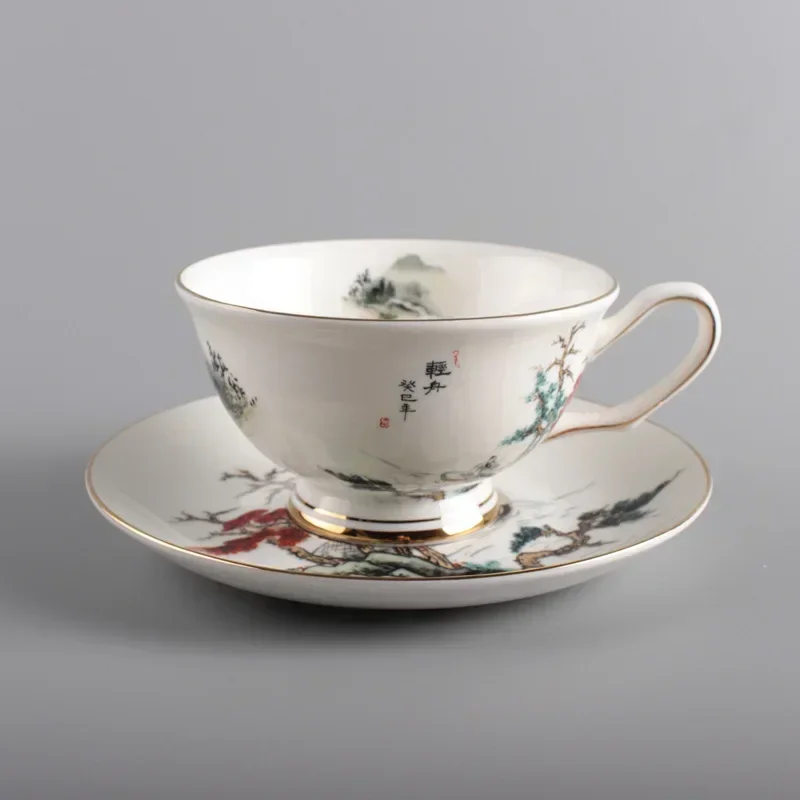 

New Chinese Simple Ceramic Cup Coffee Cup Saucer Chinese Style Bone China Afternoon Tea Coffee Cup Simple Water Cups