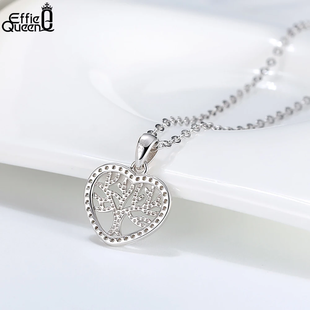 EFFIE QUEEN 925 Sterling Silver Heart Pendant Necklace Natural Element Shining Zirconia for Women Jewelry Necklaces Gift SN339