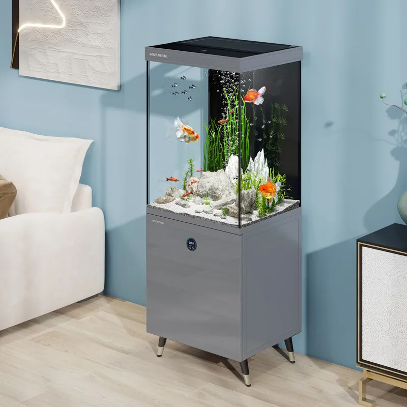 New square tank, small living room and office side fish tank, self-recirculating ecological landscaped bottom filter aquarium