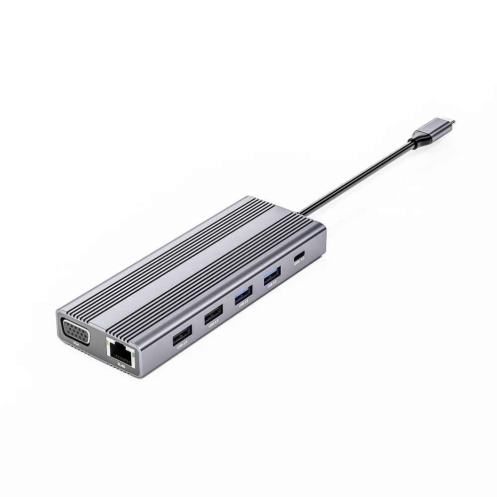 All in One Aluminum Stock USB Docking with Type C 2.0 & 3.0 Hub Gigabit Ethernet HDTV PD Charging Card Reader USB Hubs