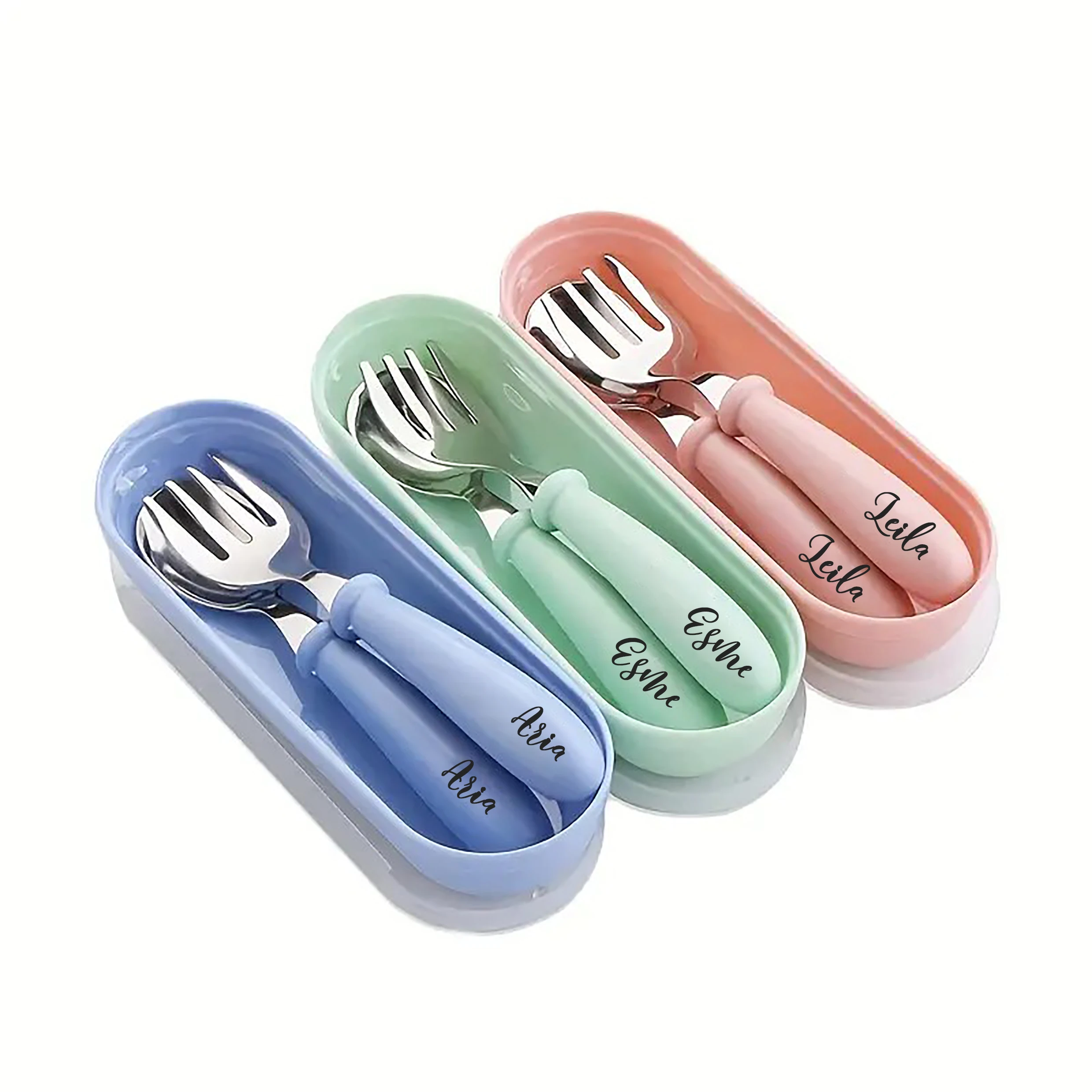 Juego de cubiertos con cualquier nombre, regalos de Pascua, para niños y niñas, almuerzo escolar, regalos de cumpleaños, regalos de Navidad, personalizados grabados, 2 uds.