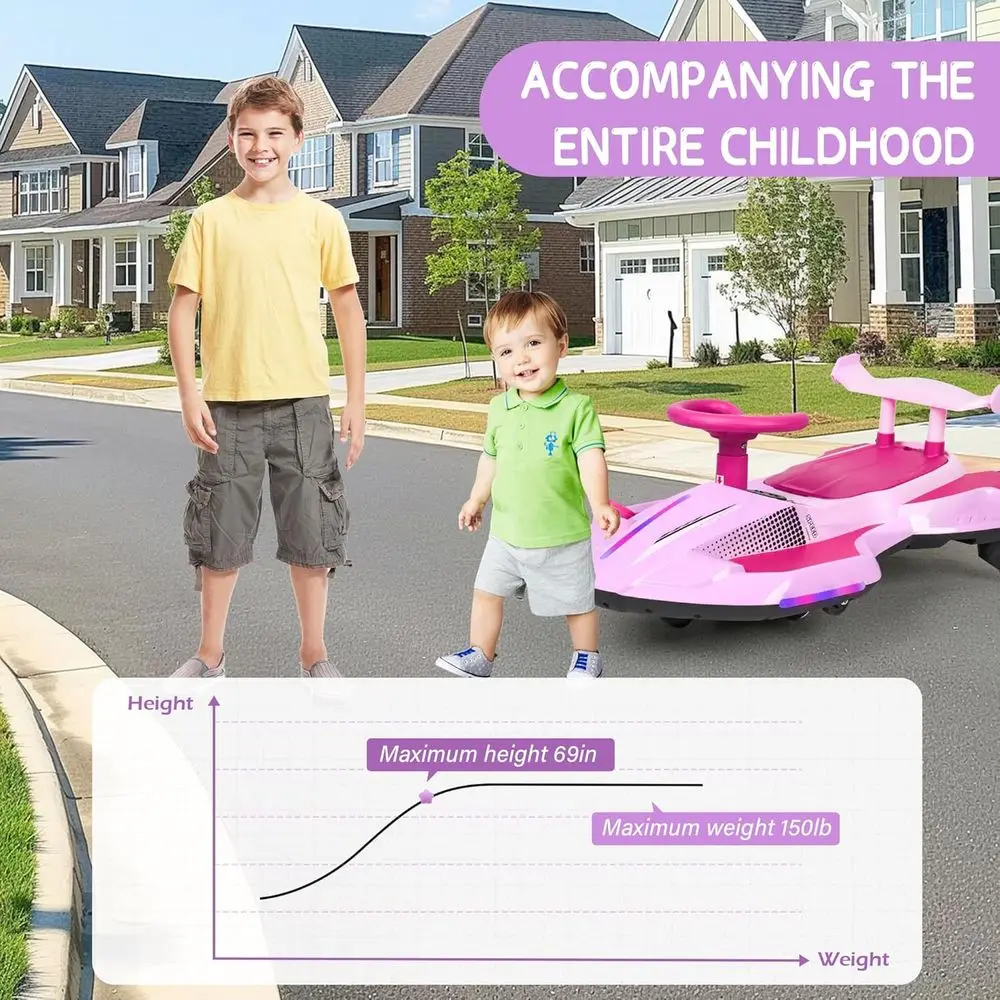 รถโยกไฟฟ้า 12V พร้อมแป้นเหยียบสำหรับเด็ก, รถสวิง 2 in 1 แบบชาร์จไฟได้, ของเล่นขี่แบบดริฟท์พร้อมพนักพิง, ป้องกันการพลิกคว่ำ