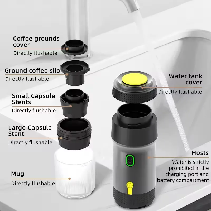 Cafetera de cápsulas de café expreso totalmente automática portátil para cápsulas grandes y pequeñas de cafetera eléctrica de café en polvo