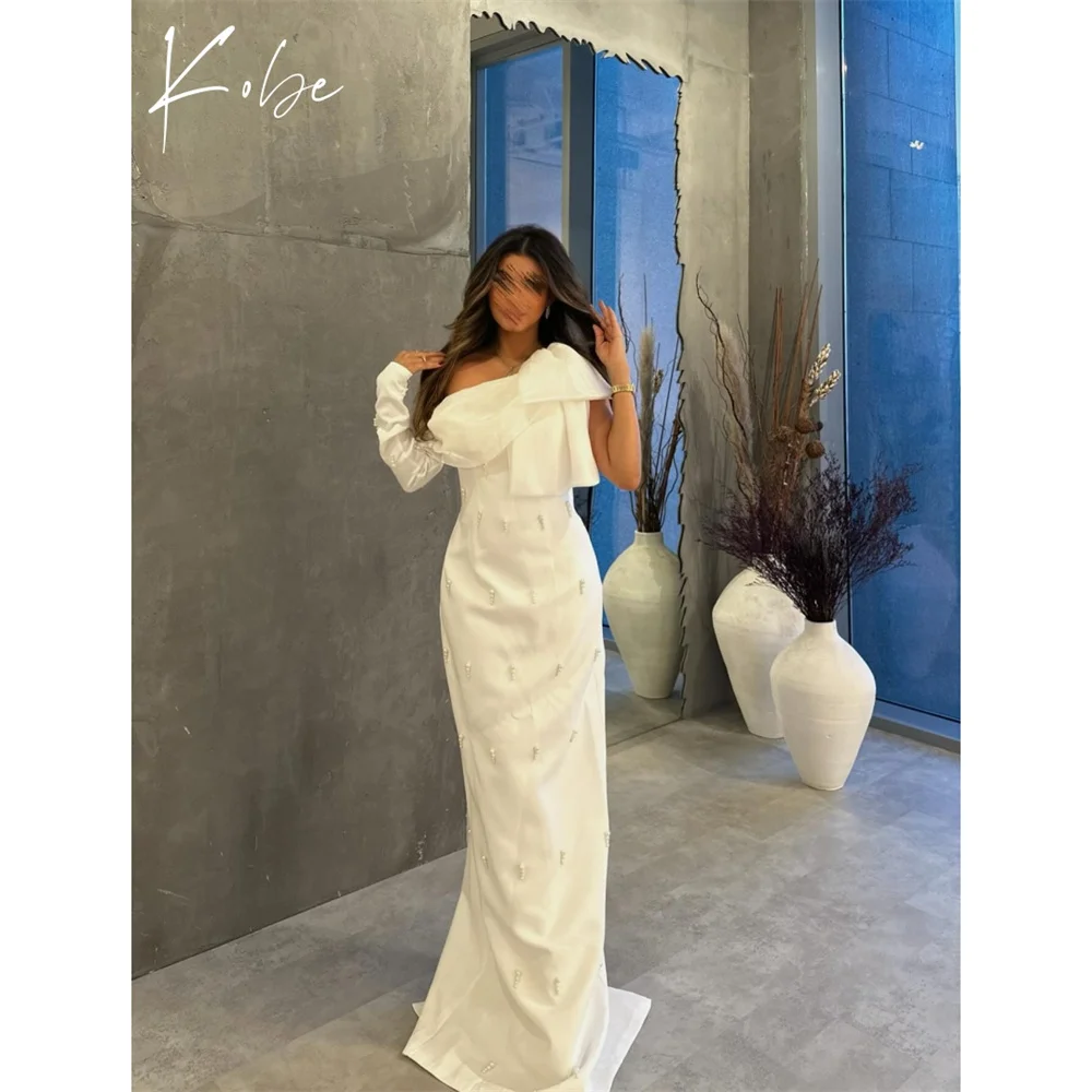 

Kobe White One Shoulder Prom Dresses Long Sleeve Customized فساتين سهرات Floor-Length vestido de gala noche mujer