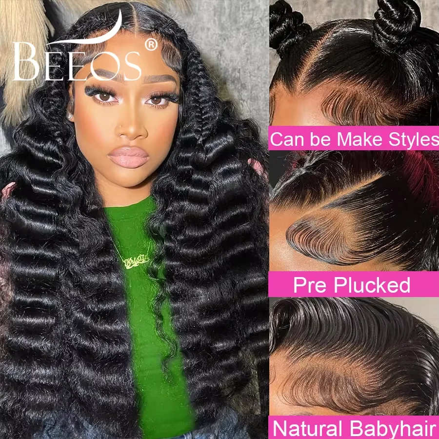#1 Jet Black 13x6 HD Lace Frontal Human Hair Wigs Deep Wave Wigs Ultra Fitted Brazilian Virgin Hair Middle Part Bleached Knots view 2