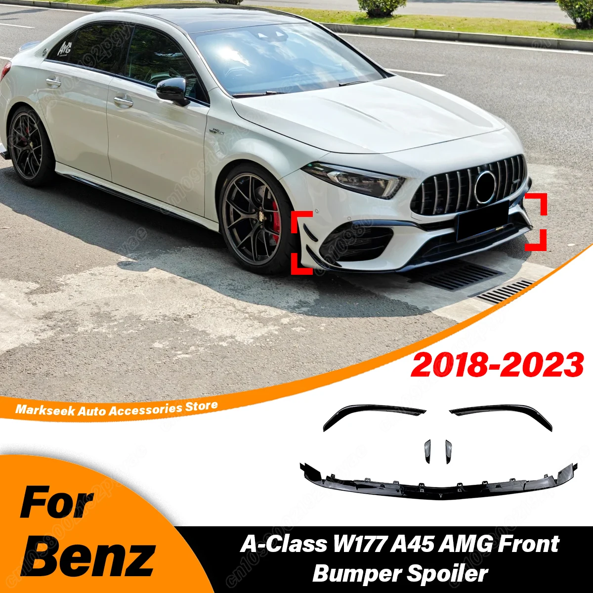 

For Mercedes Benz A-Class W177 A45 AMG 2018 2019 2020 2021 2022 2023 Front Bumper Diverter Lip Spoiler Body Modification Kit