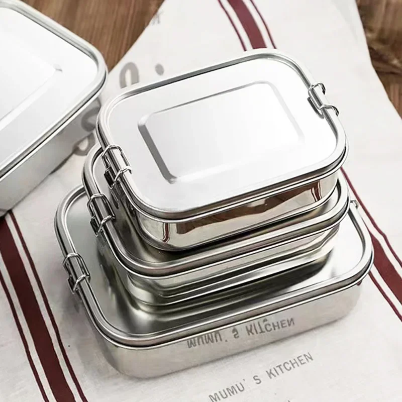 304 Stainless Steel Lunch Box Double Button Sealed Bento Box Student Portable Lunch Box Outdoor Storage Snack Picnic Containers