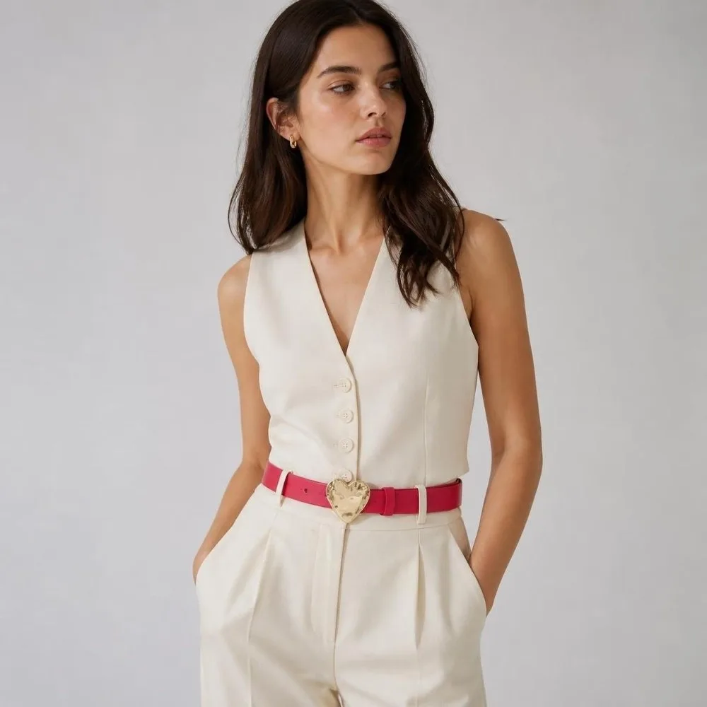 Retro Irregular Women's Slim Belt PU Heart-shaped Buckle Waistband Dress Jeans Belt Clothing Accessory