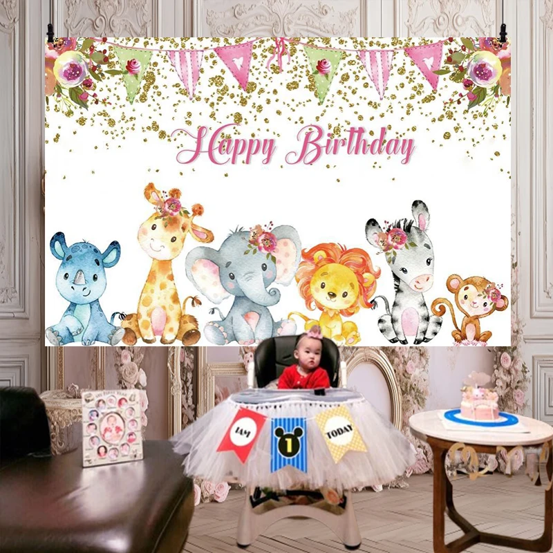 Декорации джунглей, дневной сафари, тематика дня рождения, для девочек, детский душ, дикий лес, животное, фон для фотосъемки, мультфильм
