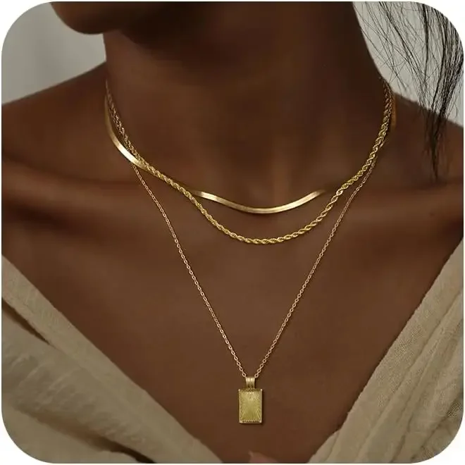 

Layered Gold Silver Necklaces for Women, Stackable Stack 14K Real Gold Plated Silver Chain Necklace Diamond Circle CZ Layering P