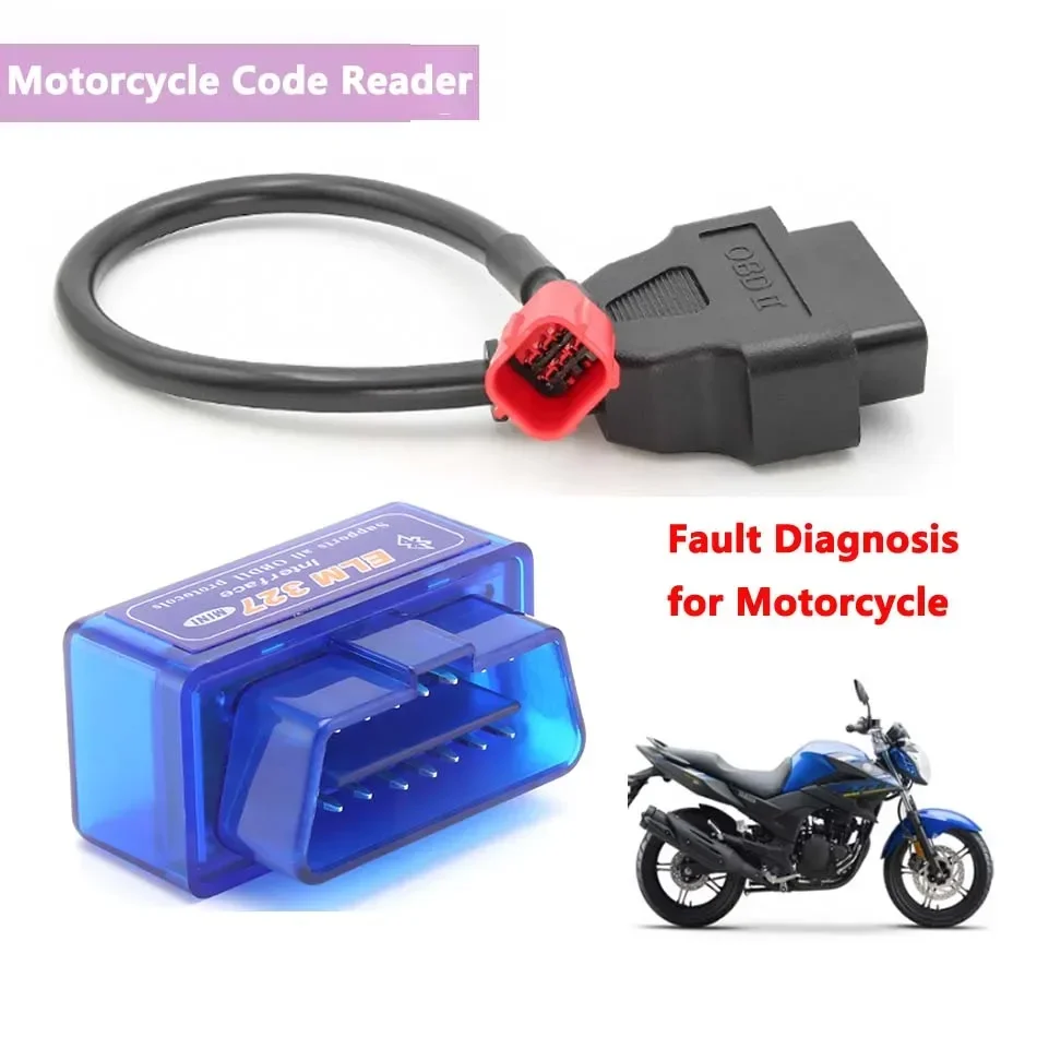 Universal OBD2 16PIN ELM327 with OBD 6 PIN for Honda/Yamaha 6pin etc Country IV Motorcycle Car ECU Fault Code Check Detector